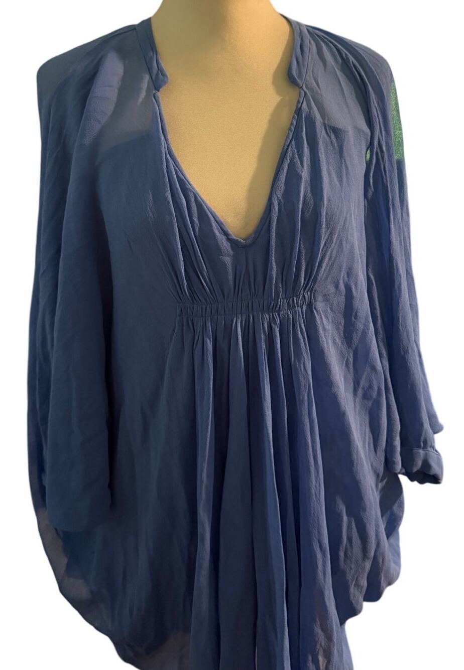 Diane von Furstenberg 100% Silk Chiffon Empire Tunic, Cornflower Blue, Size 6
